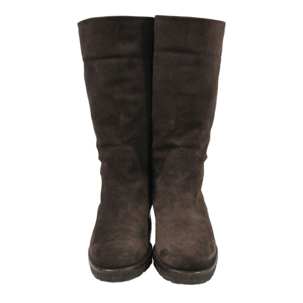 Loro Piana Womens Slip On Block Heel Suede Mid Calf Boots Brown Size 40 - Picture 2 of 6